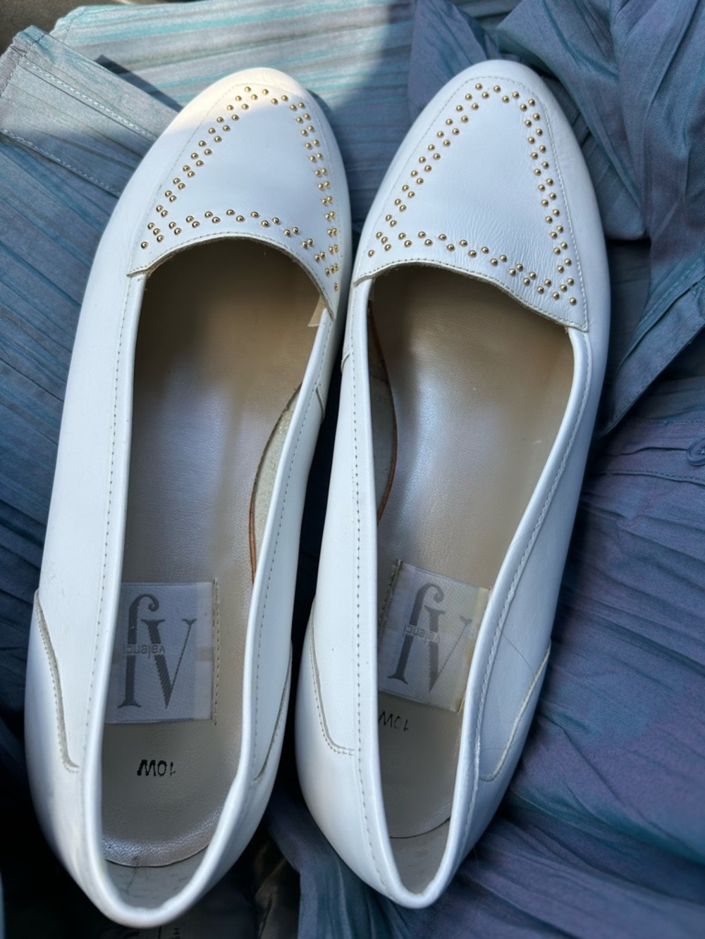 Aj Valenci White Loafers with Gold Stud Detailing, flexible shoe